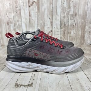 Hoka One One Bondi 6 Mens 9.5 Running Shoes Gray Red 1019269 ASGY Low Top